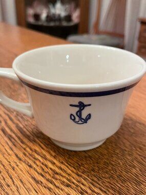 Vintage Homer Laughlin US Navy Anchor Blue and White Coffee Cup Mug 7 ounces